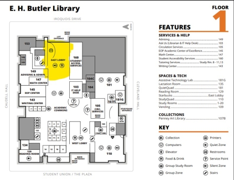 Butler 1st floor floorplan with starbucks highlighted