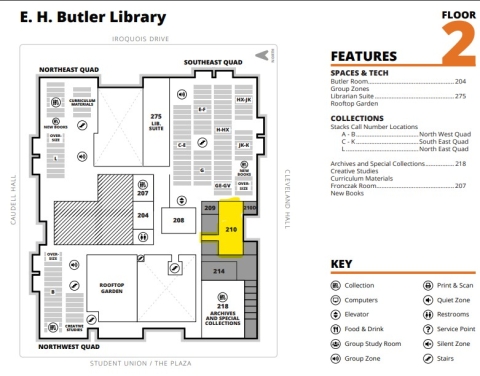 Butler 2nd floor floorplan with Butler 210 highlighted