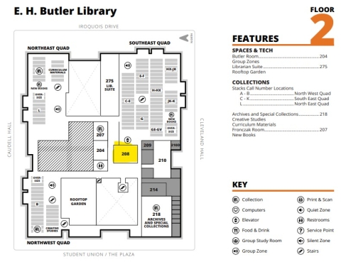 Butler 2nd floor floorplan with Creativity Lab highlighted