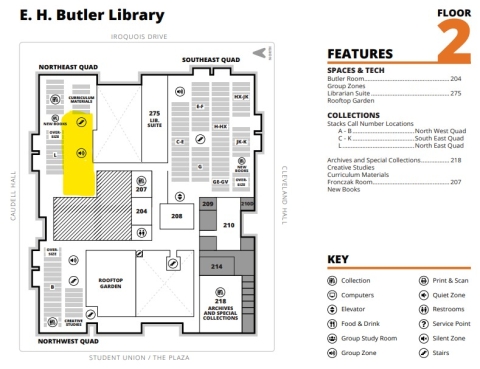 Butler 2nd floor floorplan with Curriculum Lab highlighted