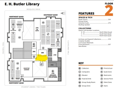 Butler 2nd floor floorplan with lobby area highlighted