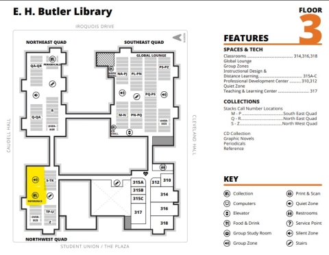 Butler 3rd floor floorplan with education section highlighted